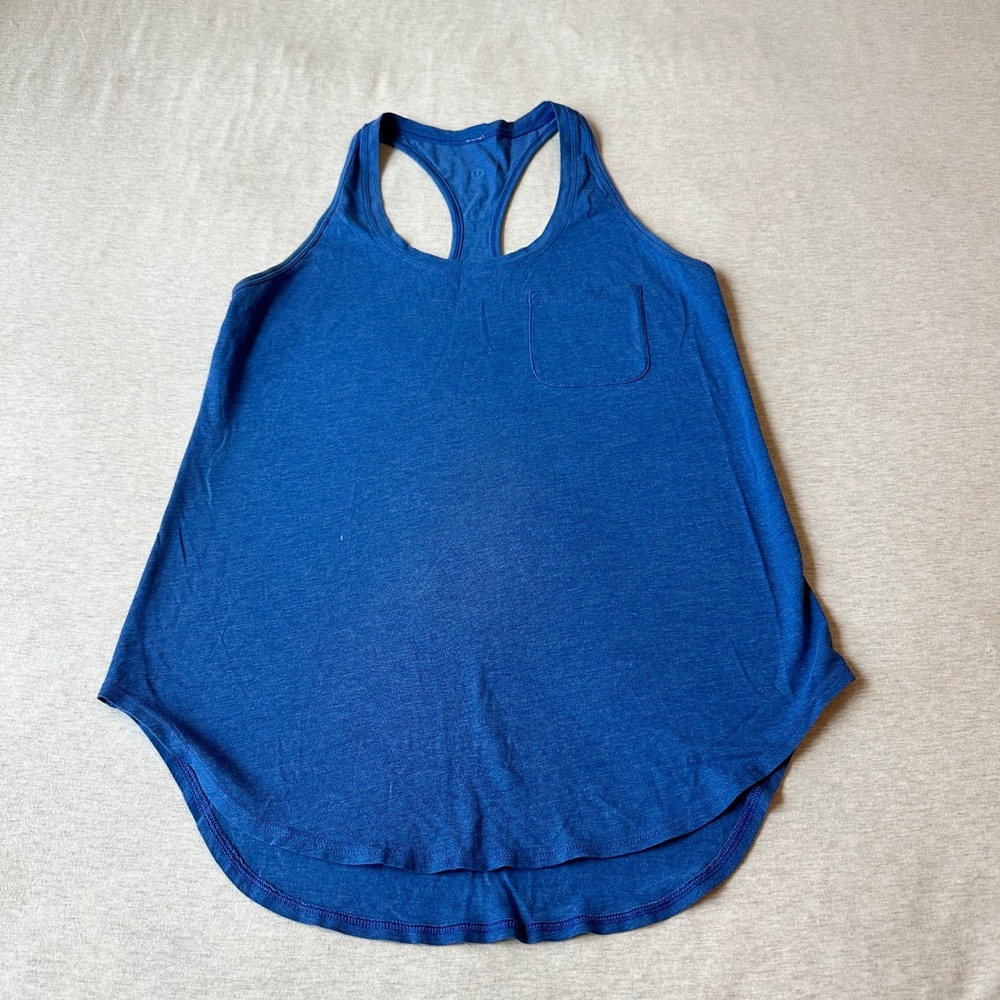 Lululemon Womens Racerback Tank Top Blue Heathered Pocket Scoop Neck Size 6